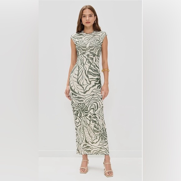 AFRM Green and Cream Maxi Dress - Picture 1 of 2